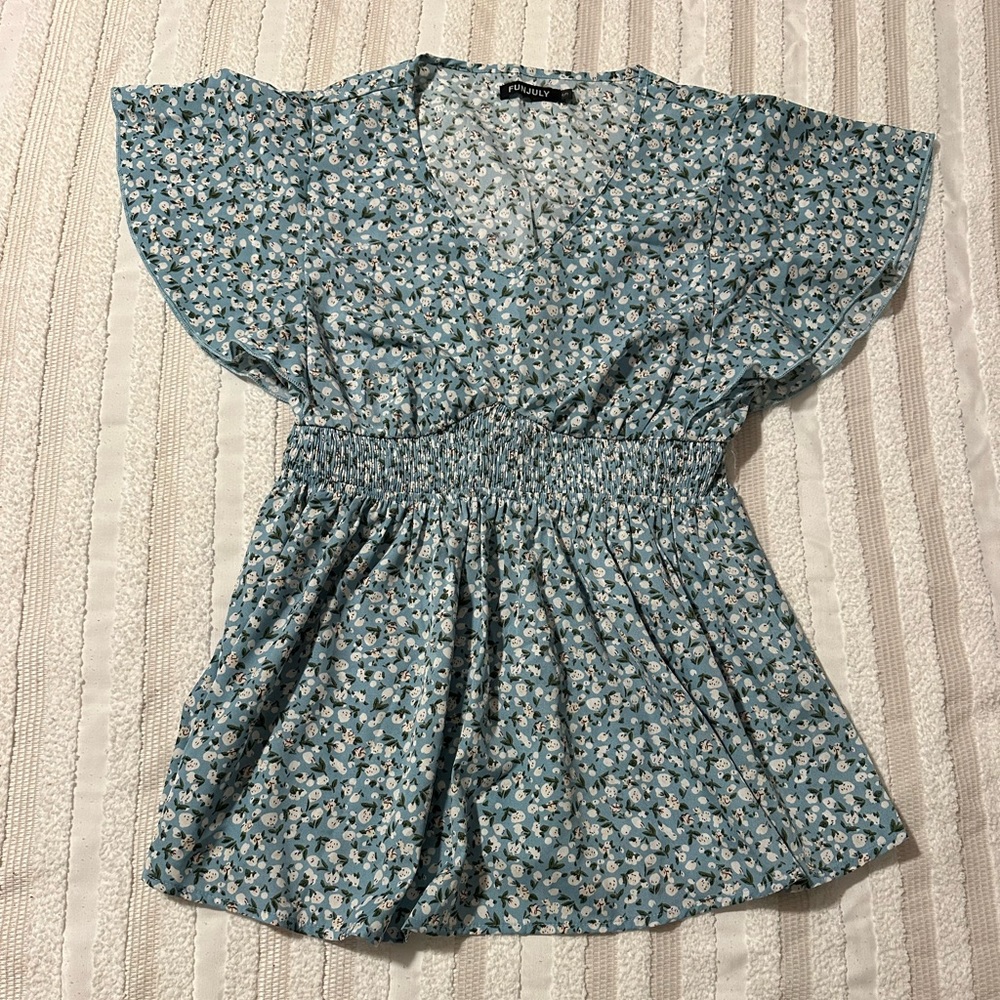 MATERNITY Floral Smocked Waist Women's Top - Blue